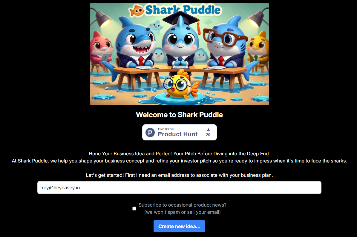 Shark-puddle.com home page